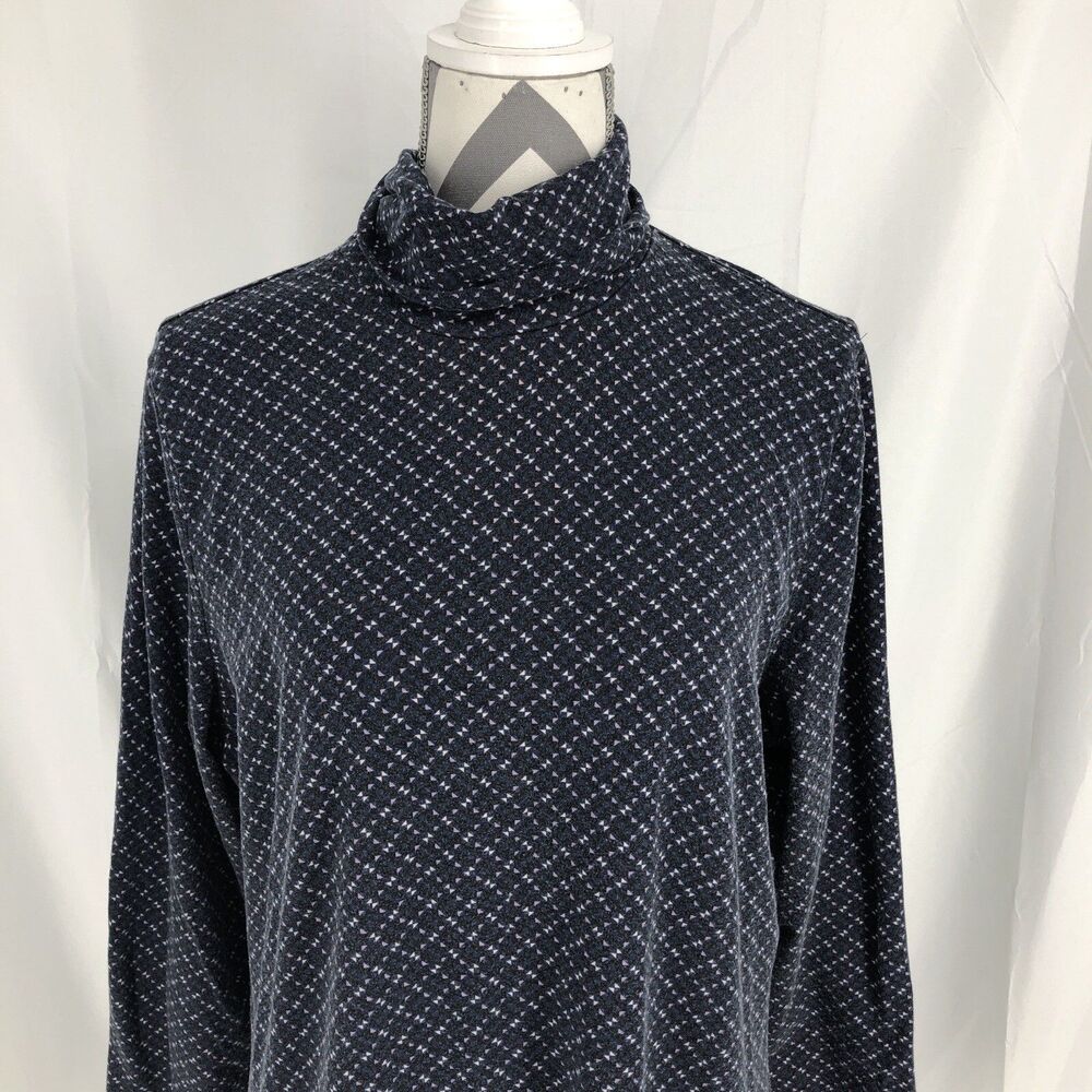 Lands' End Shaped Navy Blue Purple Geometric Triangle Turtleneck Shirt XL Tall